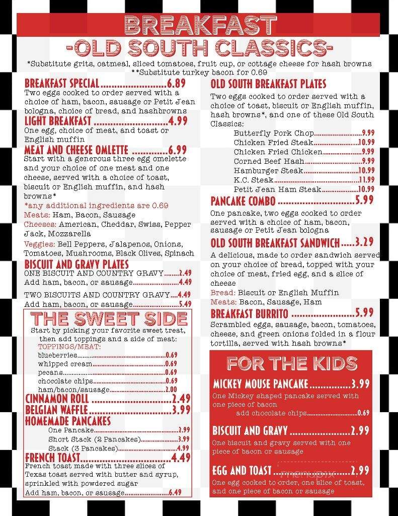 Menu Of Old South Restaurant In Russellville Ar 72801