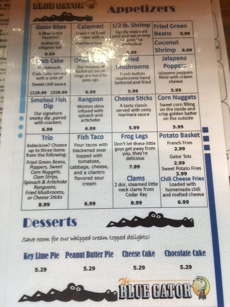 Menu of The Blue Gator in Dunnellon, FL 34432