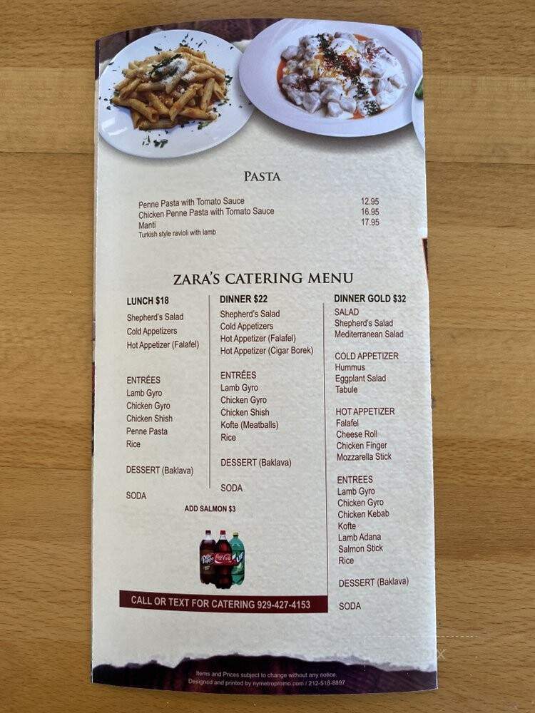 Menu of Zara Cafe Grill in Staten Island, NY 10306