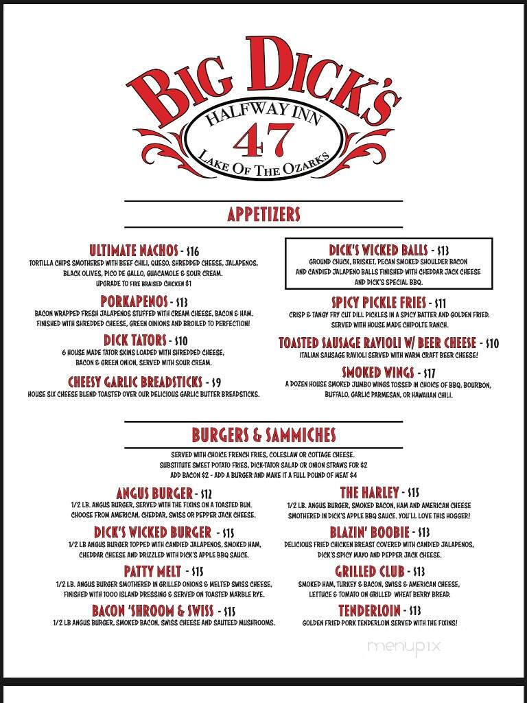 Dick S Famous Halfway Inn Menu