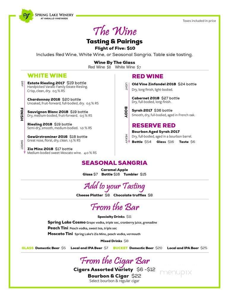 Menu of Spring Lake Winery in Lockport, NY 14094