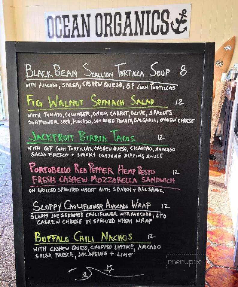 Menu of Ocean Organics Juice Bar & Cafe in Toms River, NJ 08753