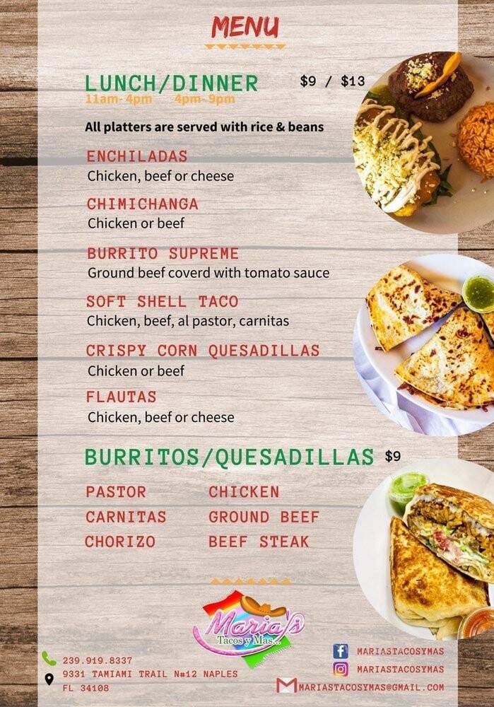 Menu of Maria's Tacos y Mas in Naples, FL 34108