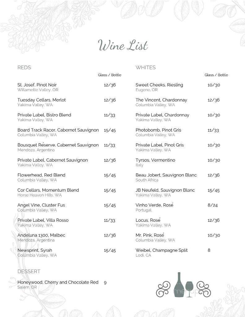 Menu of Windmill Bistro in Sumner, WA 98390