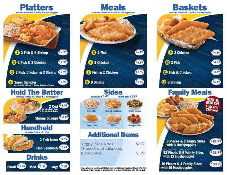 menu des argents de Long John