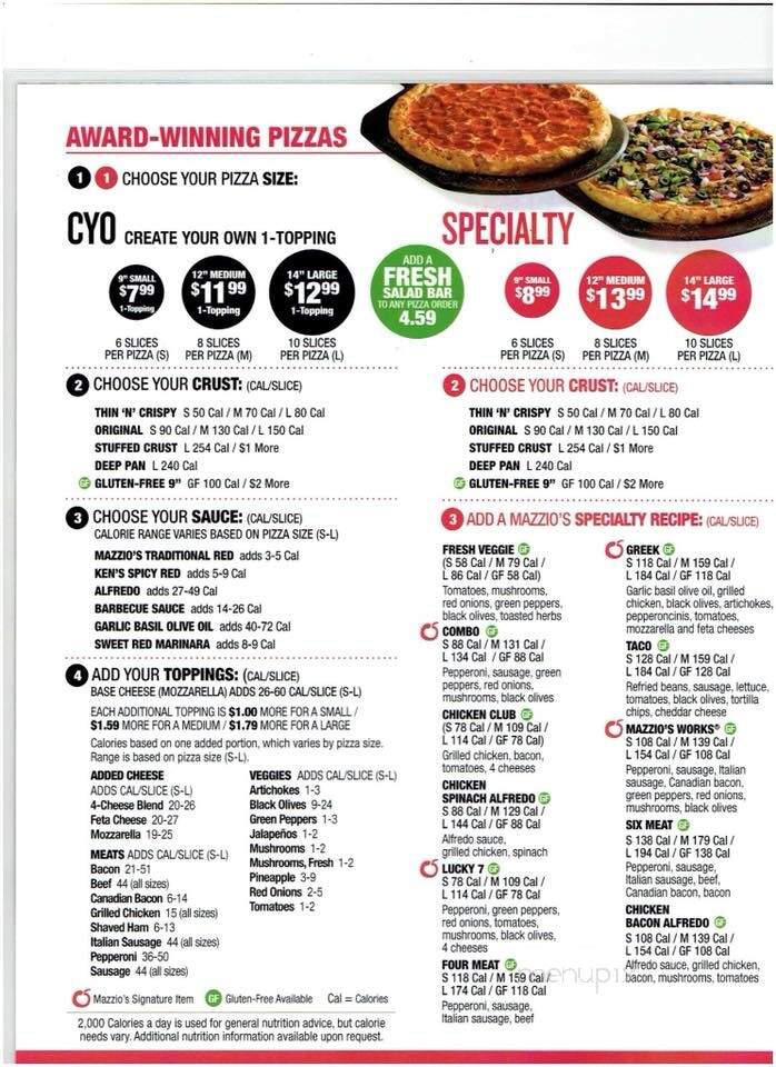 Mazzios menu deals