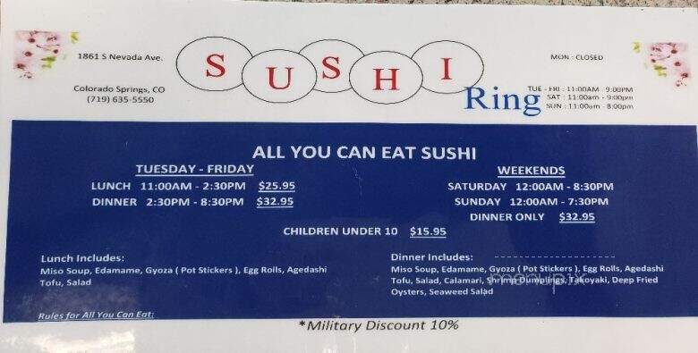 Sushi Ring - All You Can Eat Sushi - Colorado Springs, CO