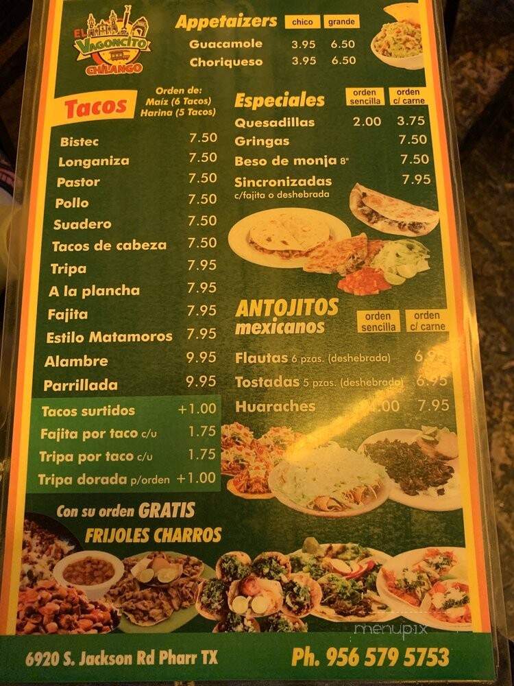 Menu of El Vagoncito Chilango in Pharr, TX 78577