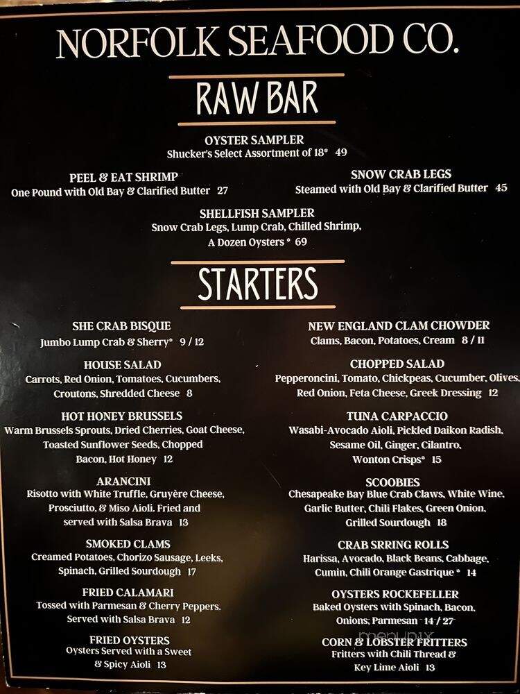 Menu of Big Easy Grill & Oyster Bar in Norfolk, VA 23510