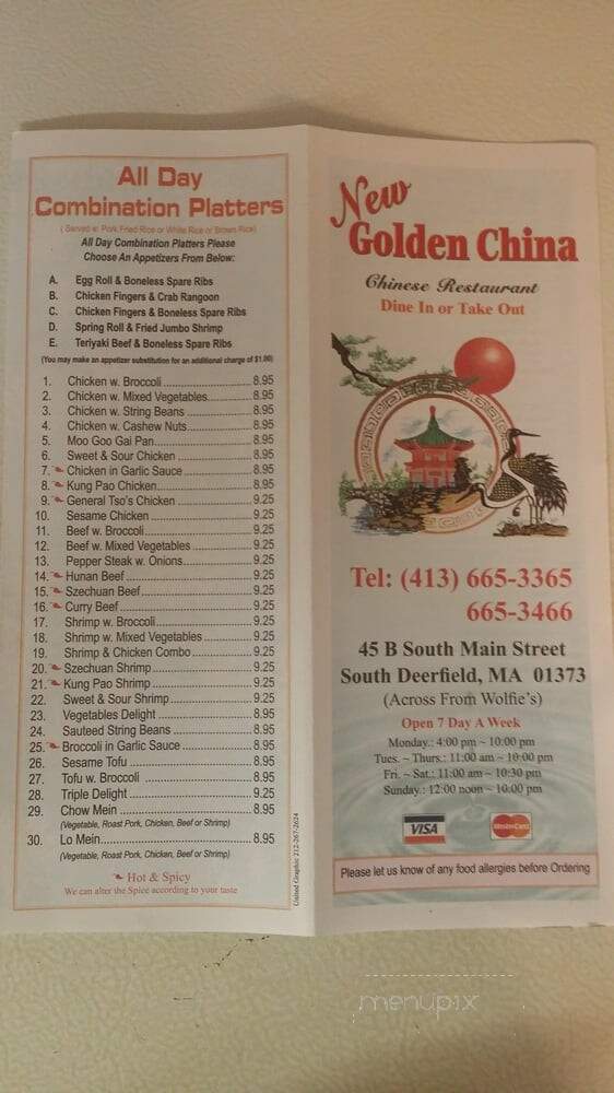 New Golden China Restaurant - South Deerfield, MA