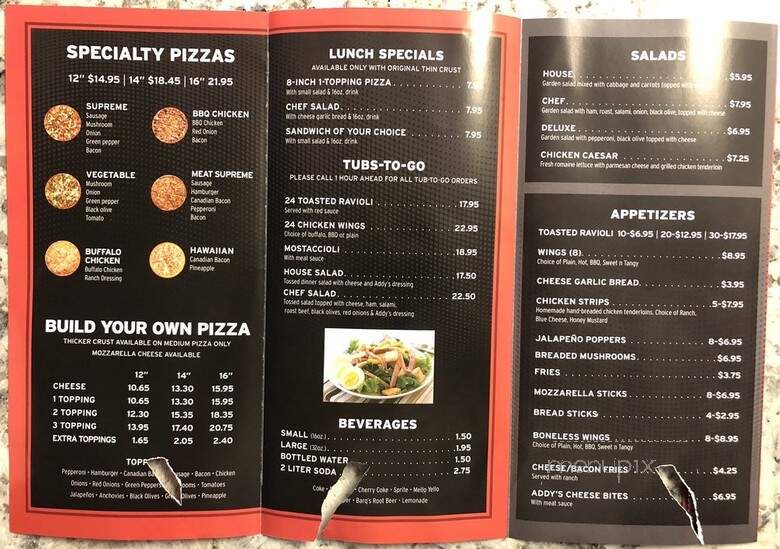 Menu of Addys Pizza in Camdenton, MO 65020