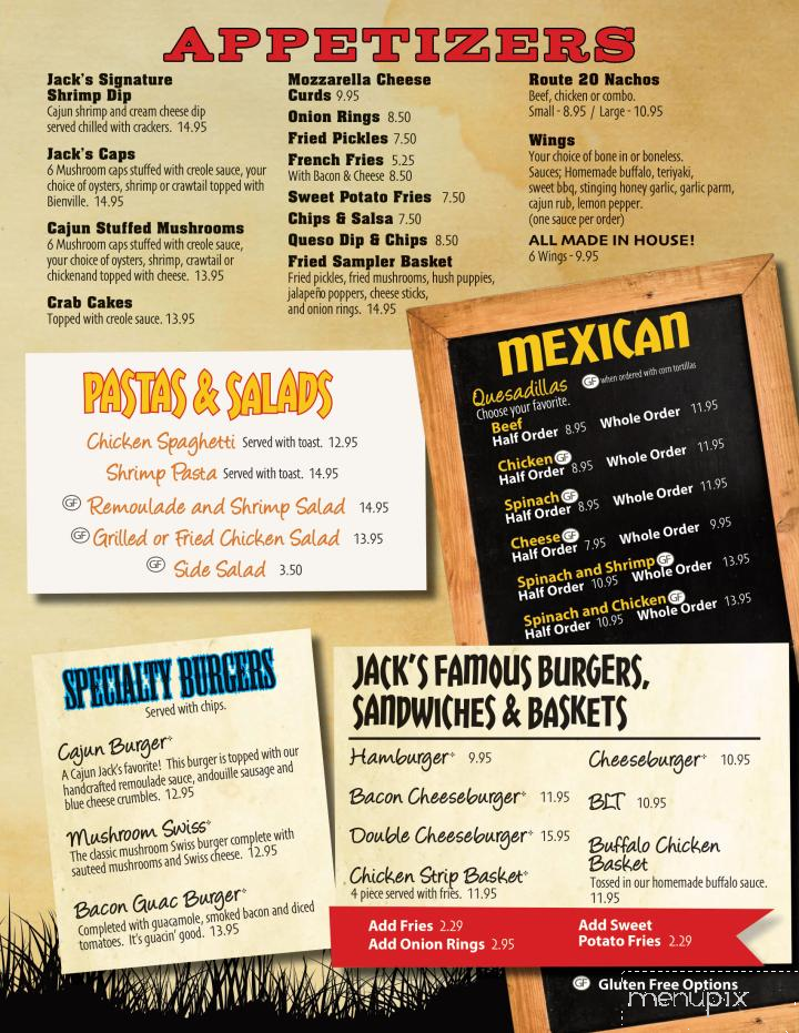 Menu of Cajun Jack's Bar & Grill in Elizabeth, IL 61028