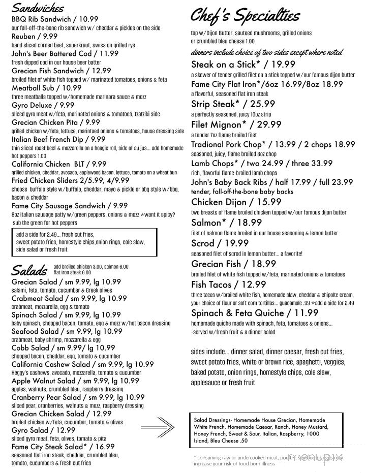 Menu of John's Bar & Grille in Canton, OH 44709