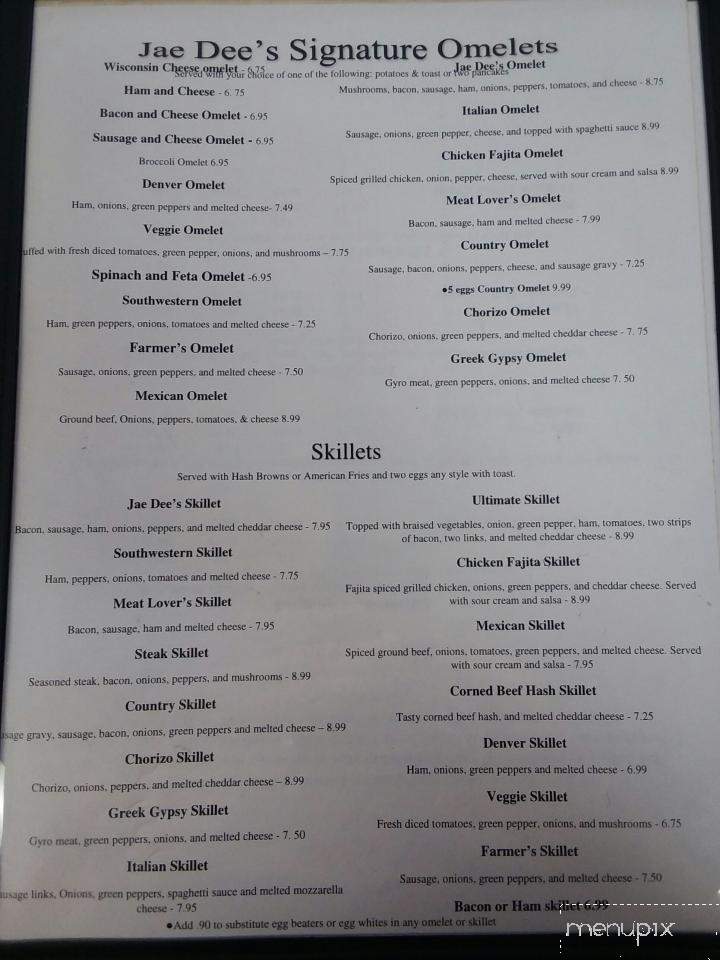 Menu of Jaedee's in Glen Flora, WI 54526