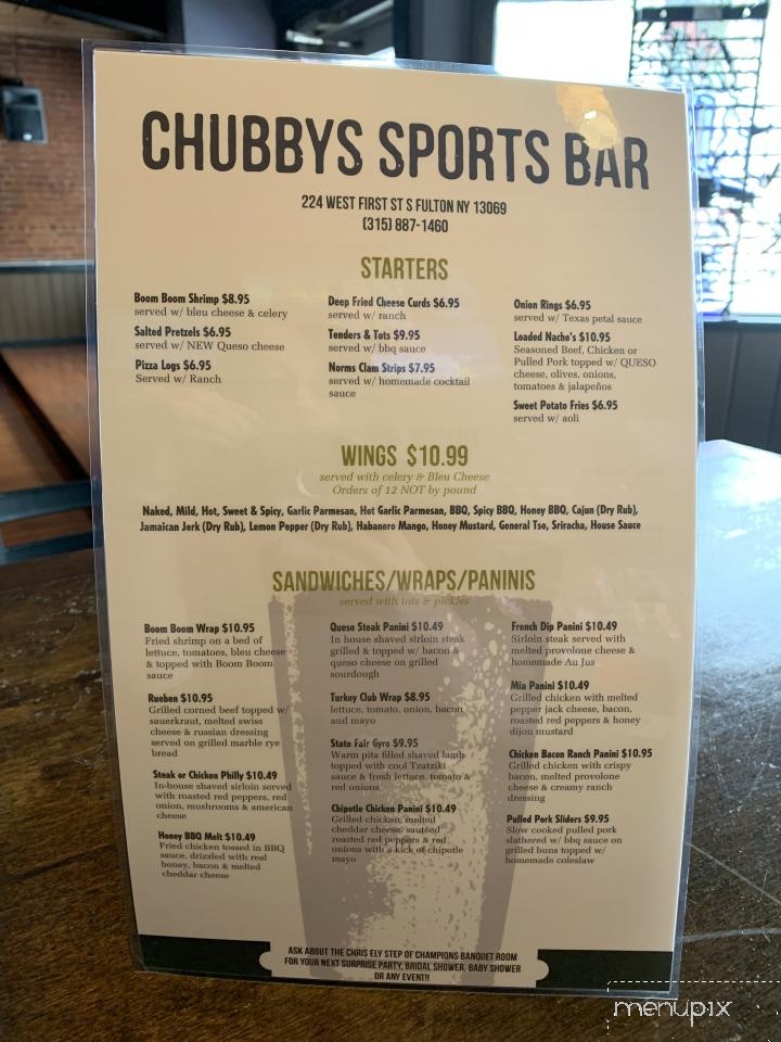 Chubbys menu deals fulton ny