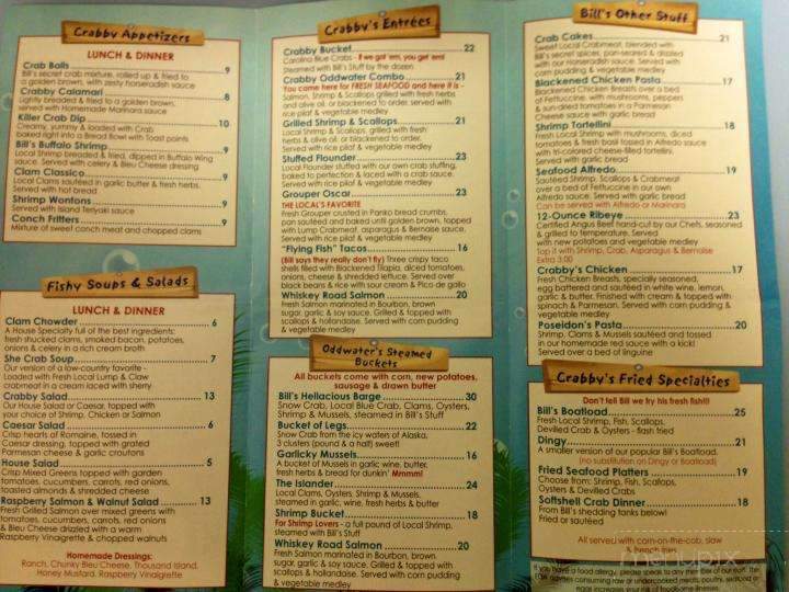 Online Menu Of Crabby Oddwaters Sunset Beach Nc