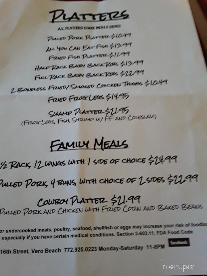 Menu of Wes' Backyard BBQ and Grill in Vero Beach, FL 32960 - Wmmenu367172061