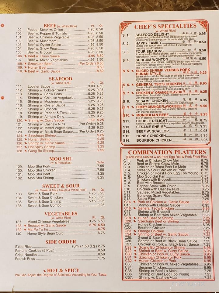 Menu of Tian Tian Chinese Restaurant in Port Richey, FL 34668