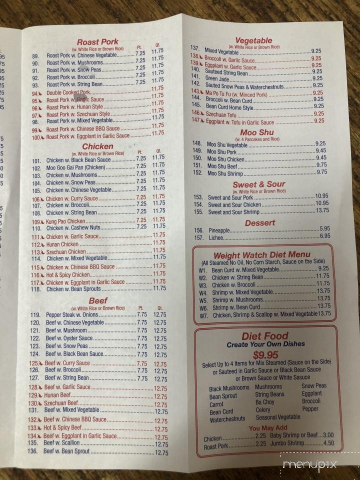 Menu of No 1 Chinese Restaurant in Water Mill, NY 11976