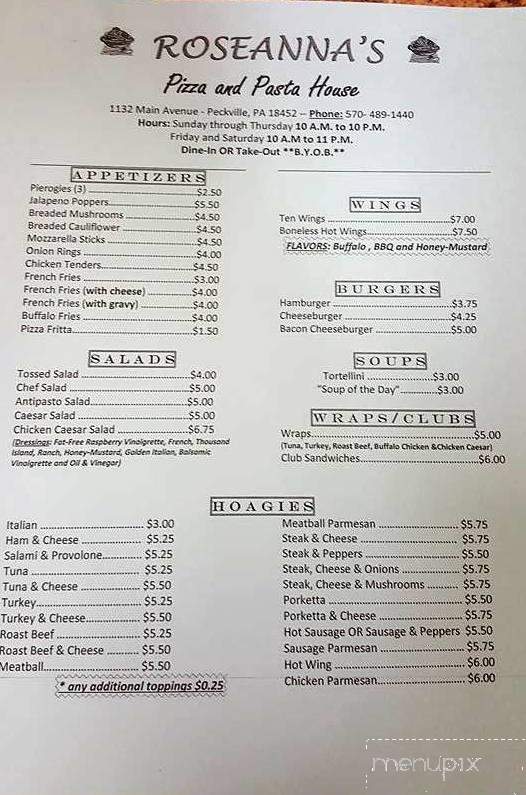 Menu of Roseanna's in Peckville, PA 18452