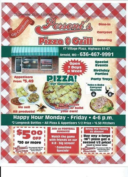 Menu of Personi's Pizza & Grill in Arnold, MO 63010
