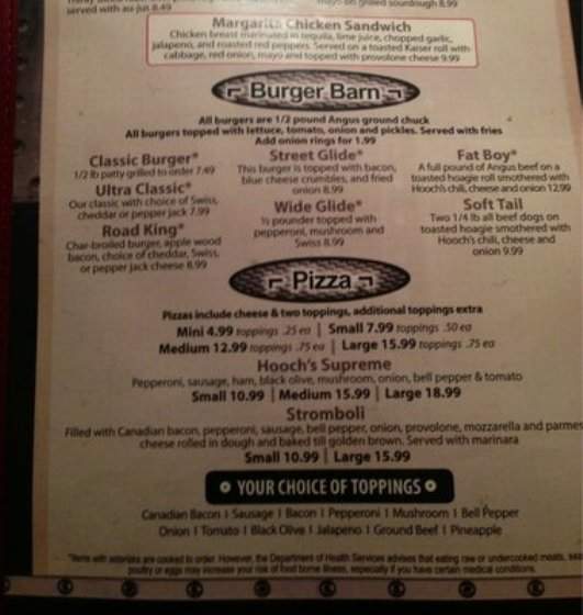 Menu of Hooch's 95 Bar & Grill in Fort Mohave, AZ 86426