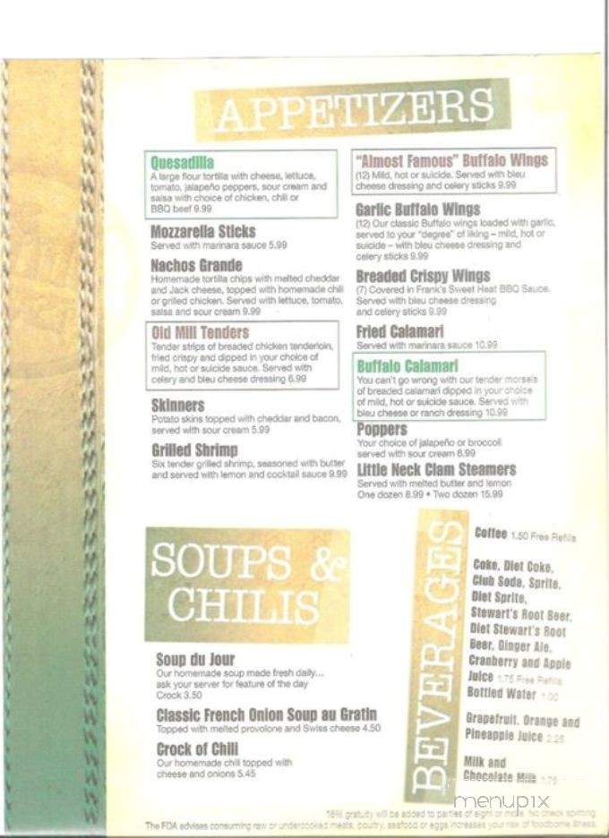 Menu of Old Mill Tavern in Chester, NJ 07930