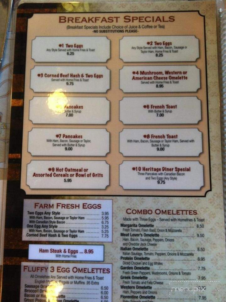 Menu of New Heritage Diner in Hackensack, NJ 07601