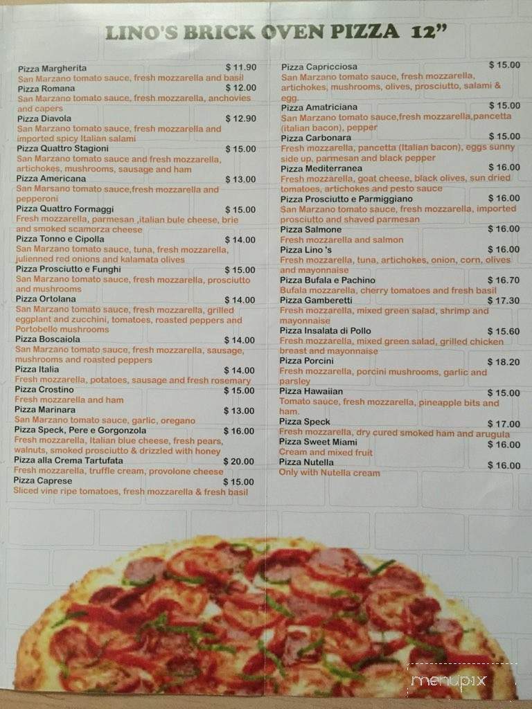 Menu of Lino's Pizza in Hollywood, FL 33020