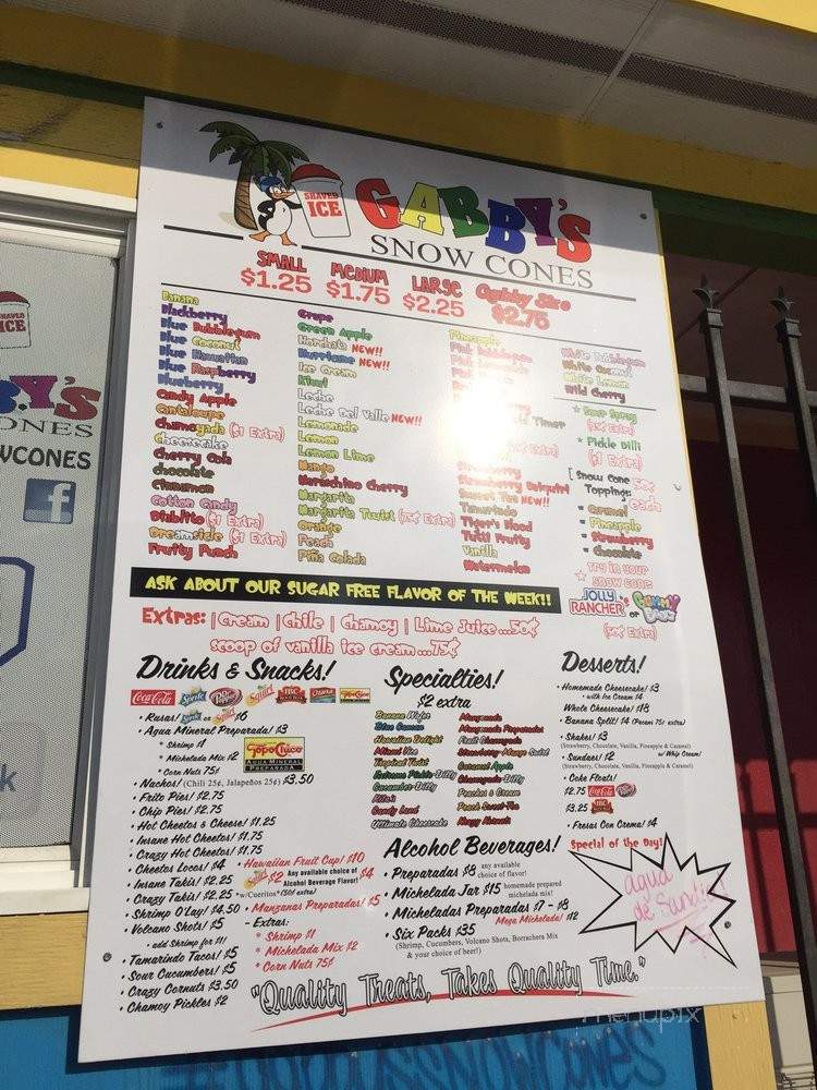 snow cones dave and buster menu