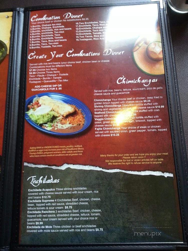 Menu of Camilas Traditional Mexican Restaurant in Columbus, IN 47203