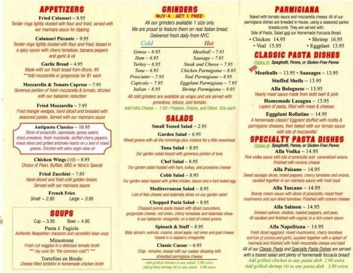 Menu of Nino's Pizza in Uncasville, CT 06382