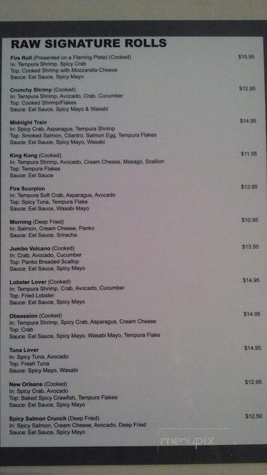 Menu of Raw Sushi Bar and Grill in La Grange, KY 40031