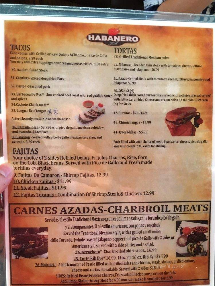 Menu of Habanero Grill Mexican Restaurant in Henderson, NC 27536