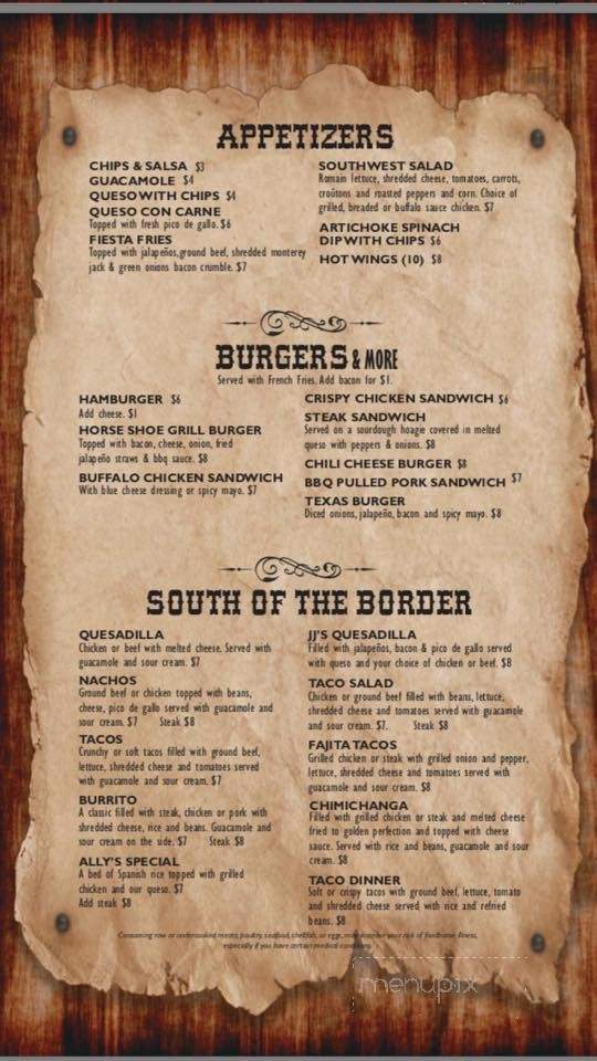 Menu of The Horseshoe Grill in Berryville, AR 72616