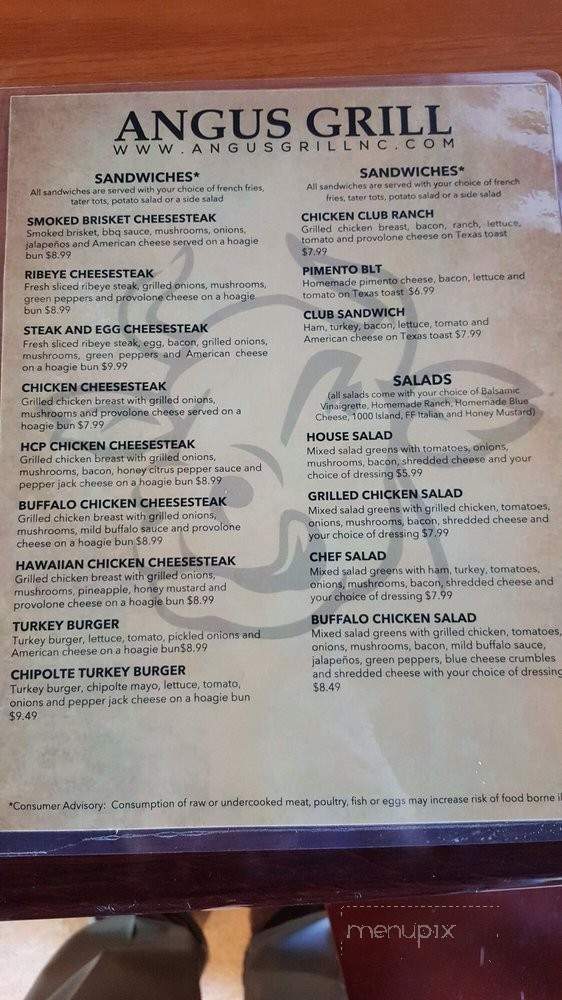 Menu of Angus Grill in Winterville, NC 28590