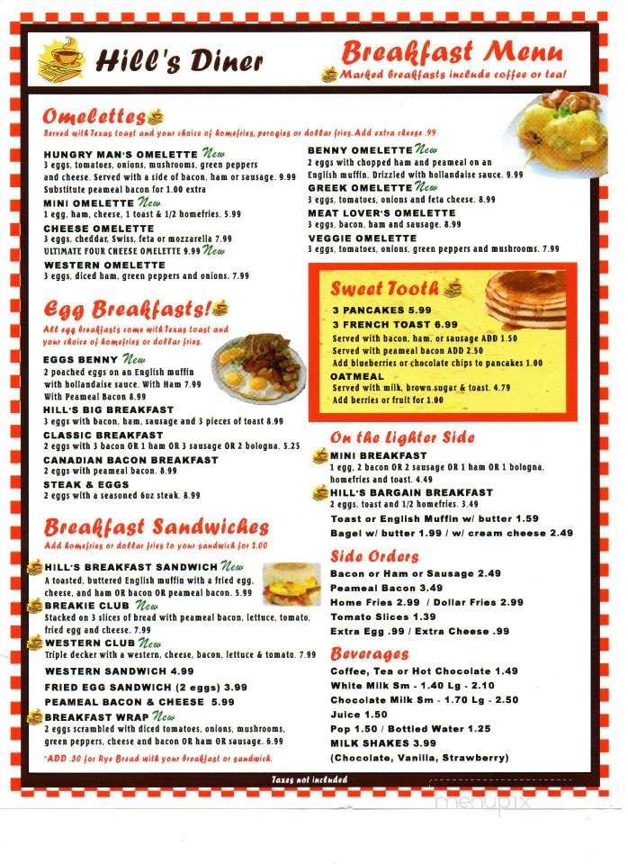 Menu of Hill's Diner in Havelock, ON K0L 1Z0