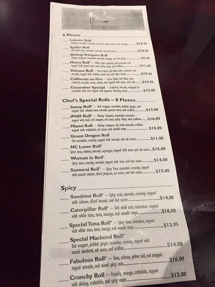 Menu of Ipho Sushi Kitchen & Bar in Knightdale, NC 27545