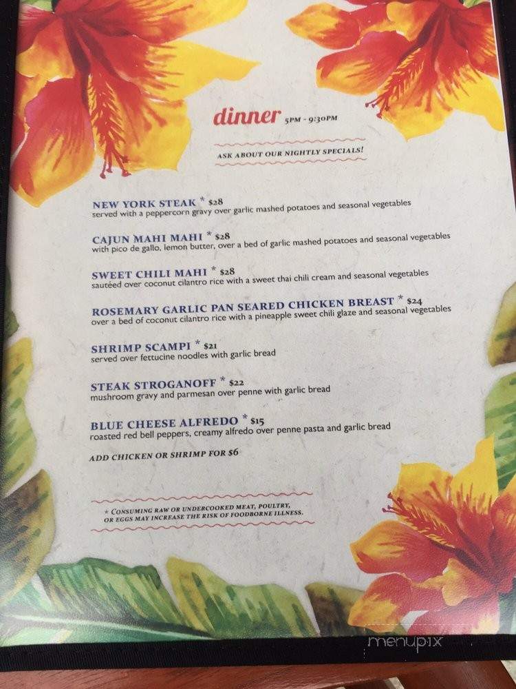 Menu of Sunset Terrace in Kailua-Kona, HI 96740