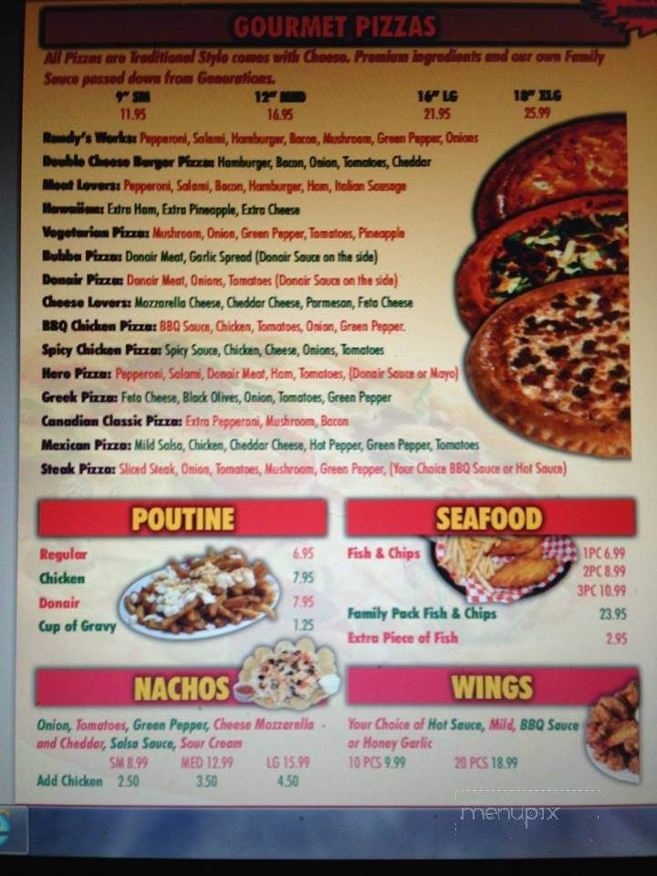 Menu of Randy's Pizza in Wellington, PE C0B 2E0