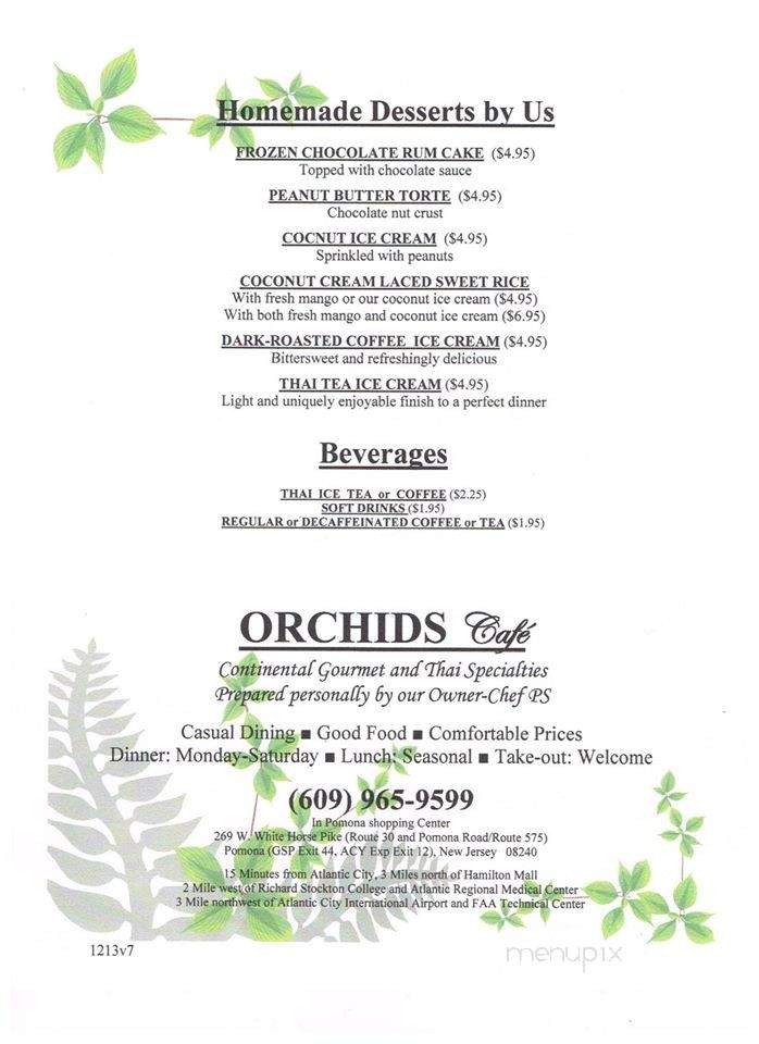 Menu of Orchids Cafe in Pomona, NJ 08240