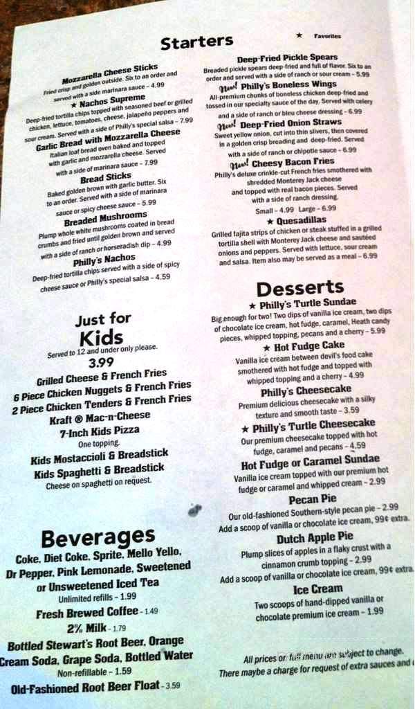 Menu of Philly's in Greenville, KY 42345