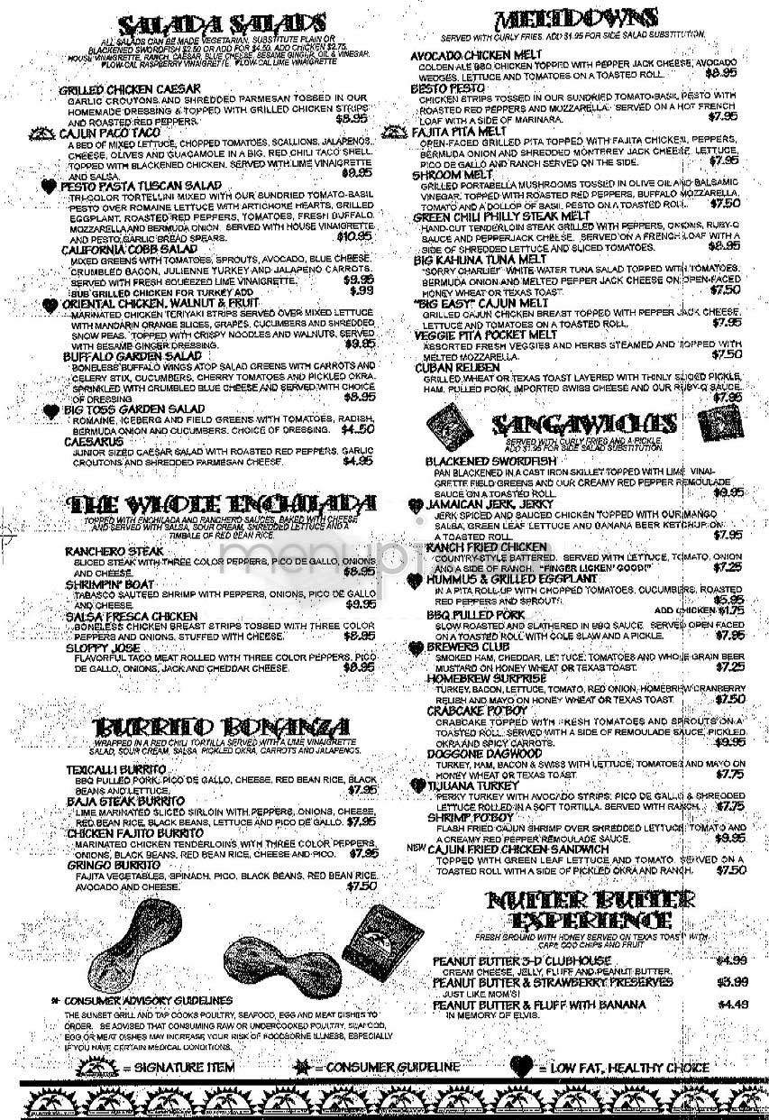 pølse broderi En nat Menu of Sunset Grill & Tap in Allston, MA 02134