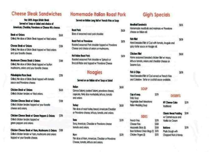 Menu of Gigi's Philly Steak Deli in Bentonville, AR 72712