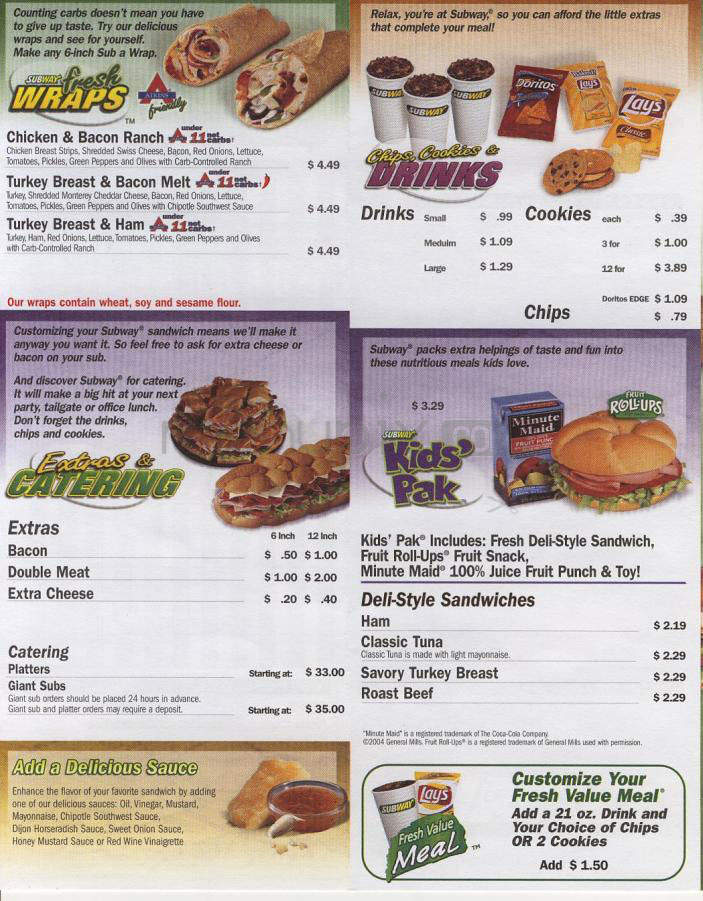 Subway menu – SLC menu
