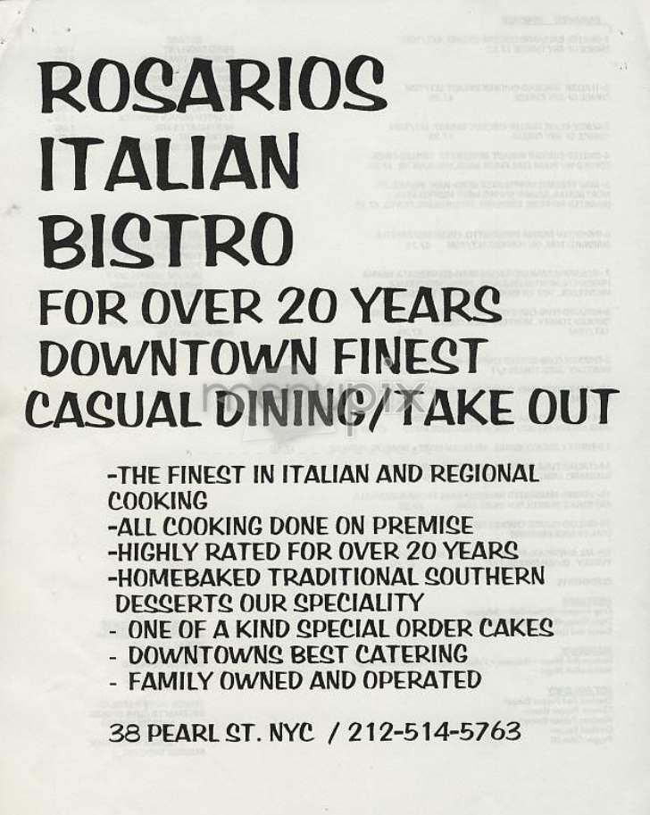 Menu Of Rosarios Italian Bistro In New York Ny 10004