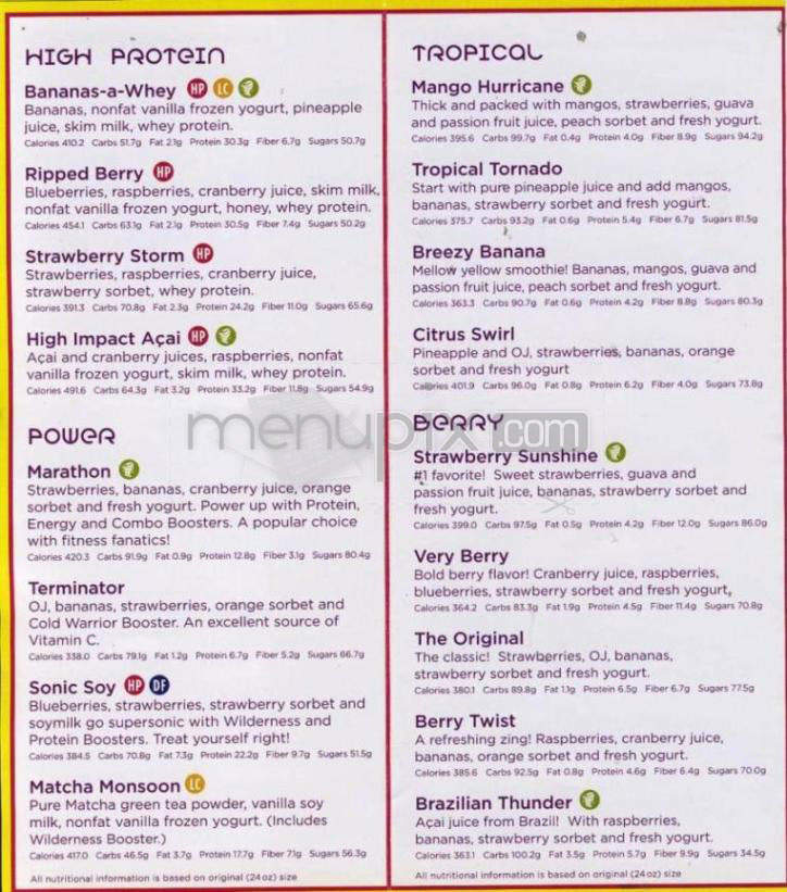 Menu of Booster Juice in Sherwood Park, AB T8A 5W9
