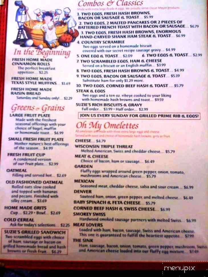 Menu of Suzies Cafe in Valparaiso, IN 46385