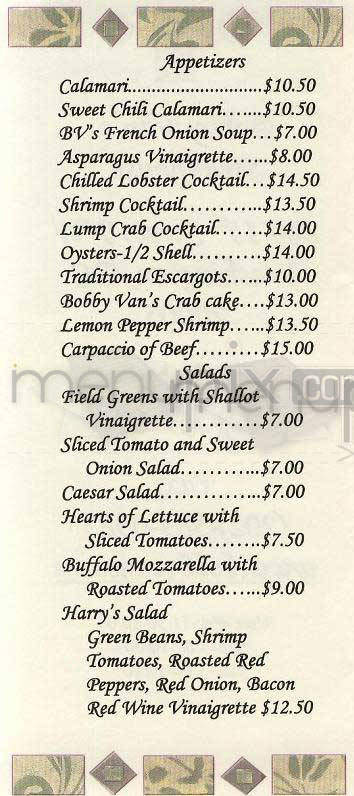 Menu of Bobby Van's Grill in Washington, DC 20005